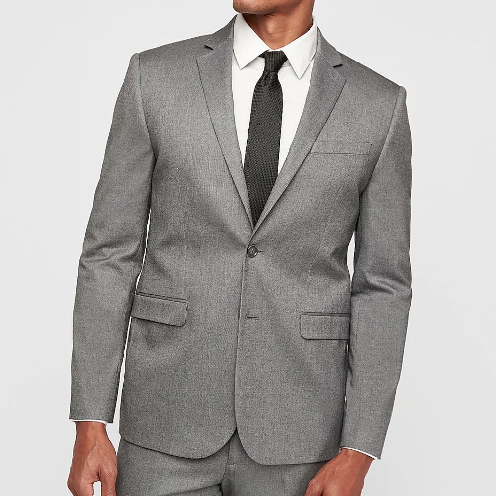 Express Extra Slim Gray Textured Cotton-Blend